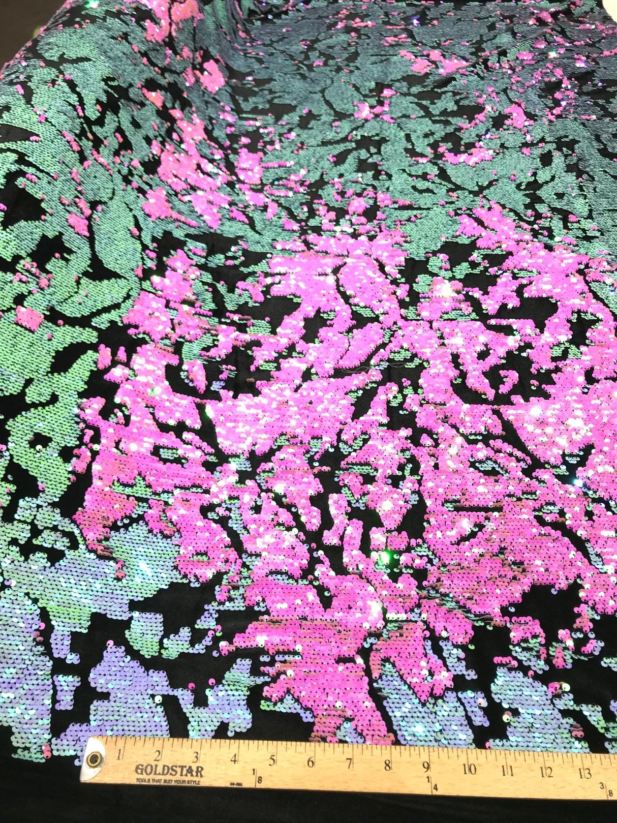 Camo Sequin Stretch Velvet Fabric - Iridescent Sequin Camo Pattern, 54" Width (1 Yard)