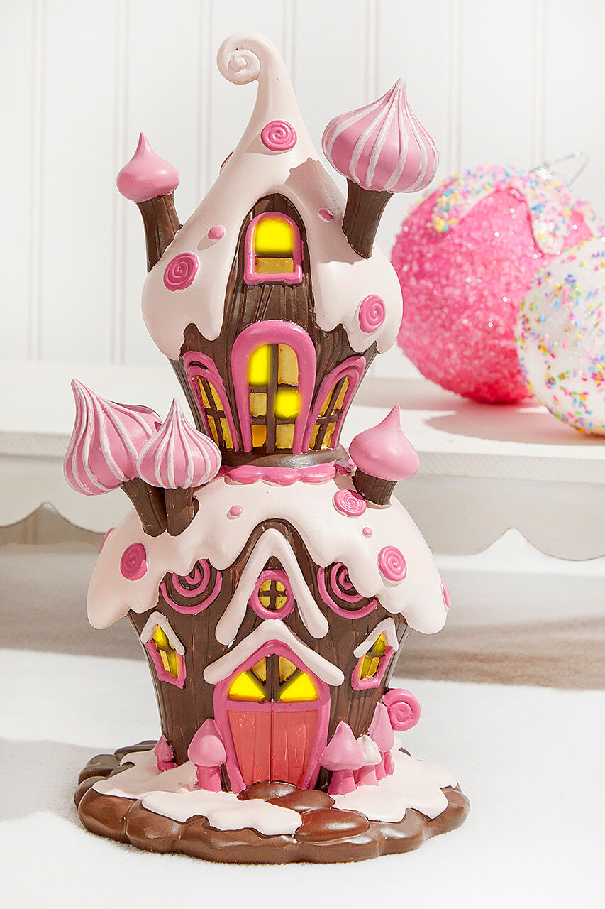 Resin Candy House with Led - Brown Pink