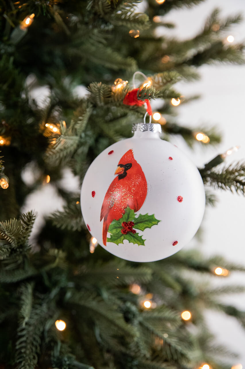 4” Glass Cardinal Sentiment Ball Ornament