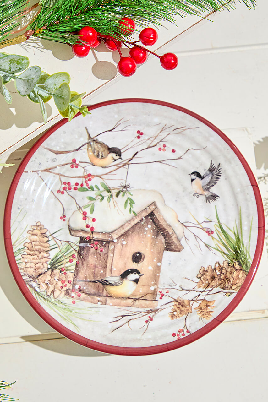 8.34" Melamine Holiday Chickadee Design Plate