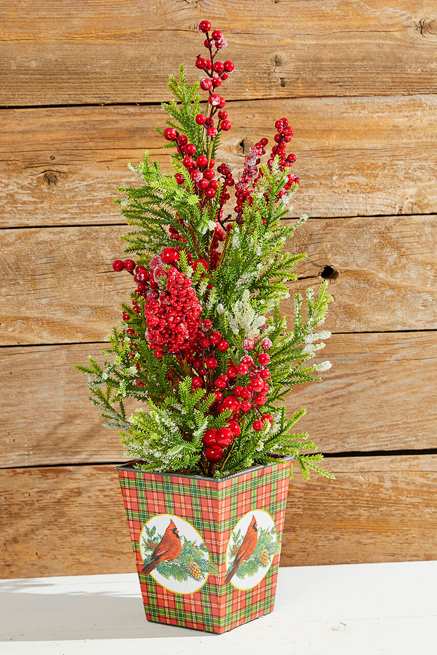 26" Frost Weatherproof Berry Mini Spruce Tree in Pot