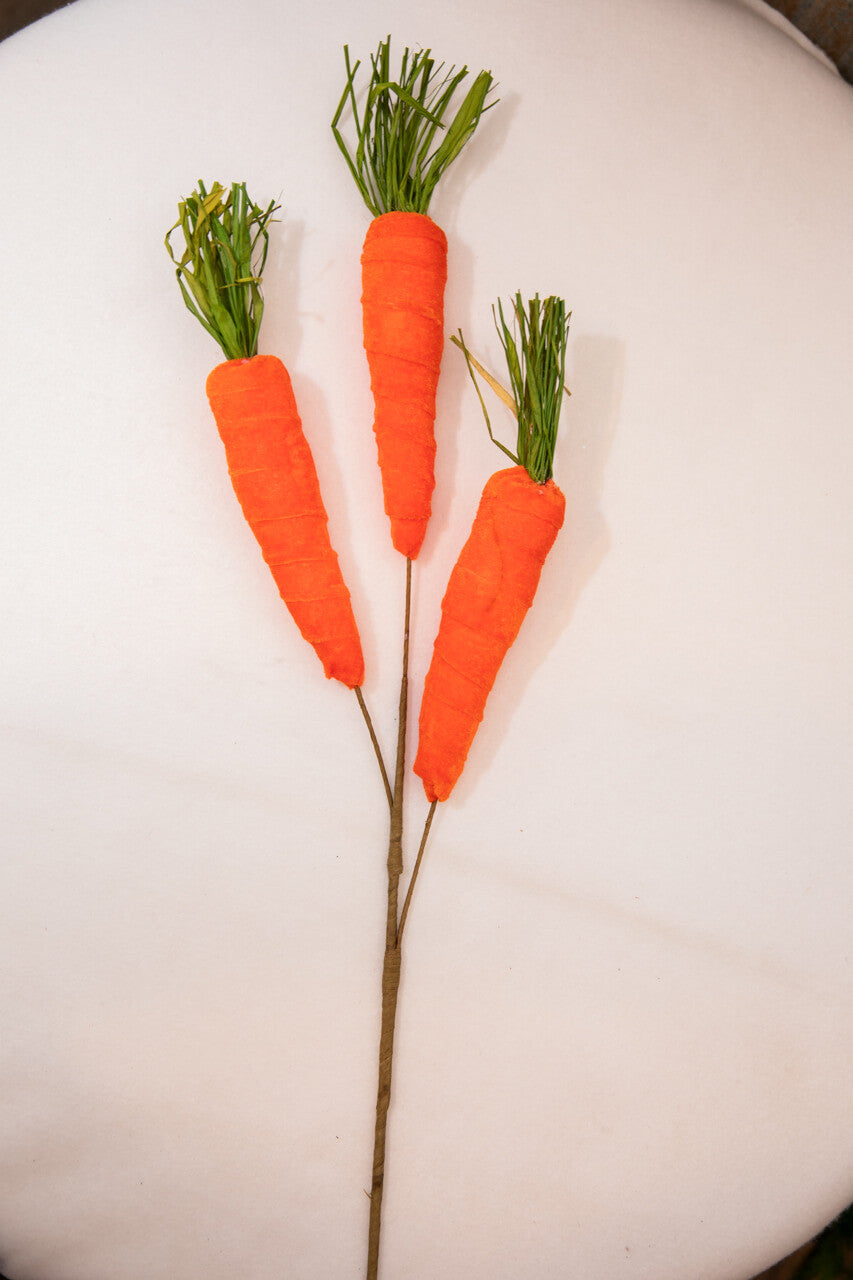 29" Velvet Carrot Spray – Whimsical Easter Decorative Accent