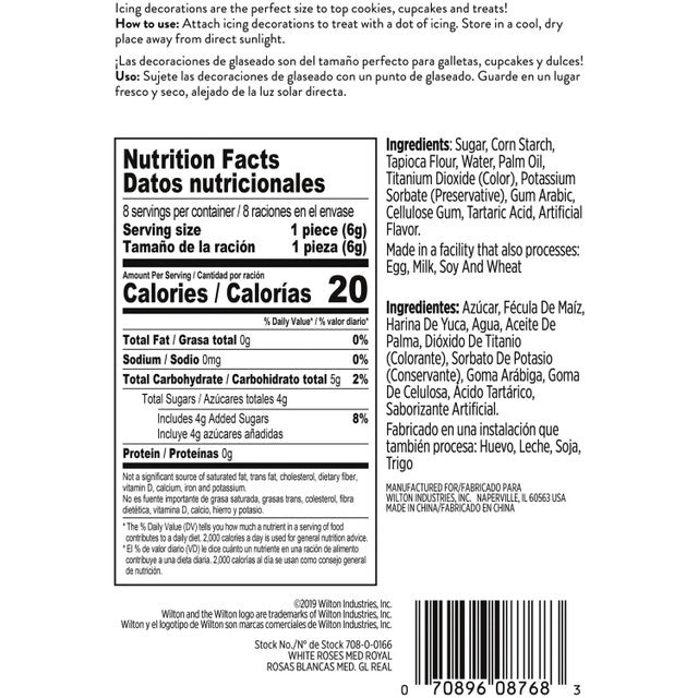 Wilton Royal White Rose Icing Decorations – Medium, 8 Count