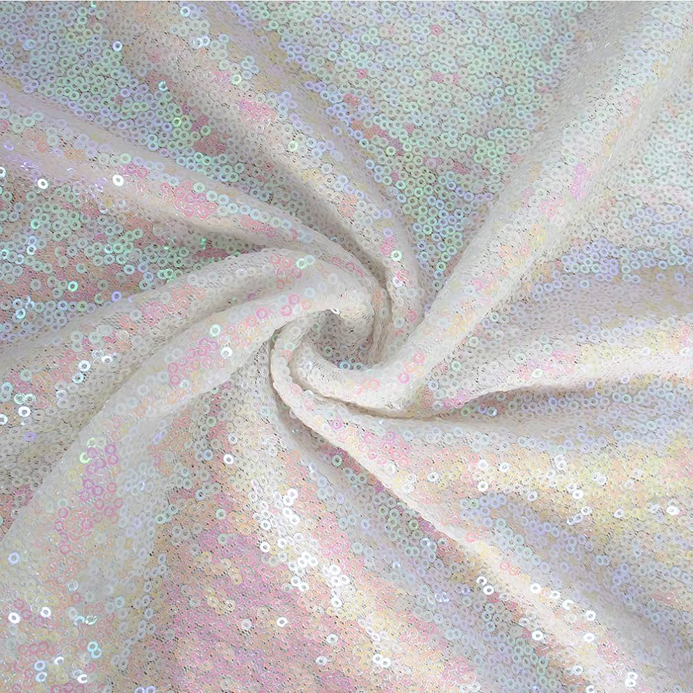 Sequin Backdrop Drape Panel 12ft x 52in Iridescent White