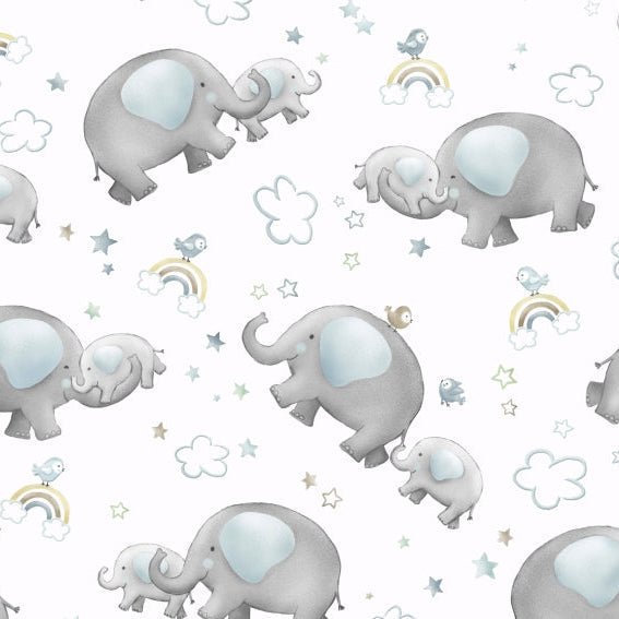 Cuddle Fabric Blue Little Peanut Elephants 58/60"