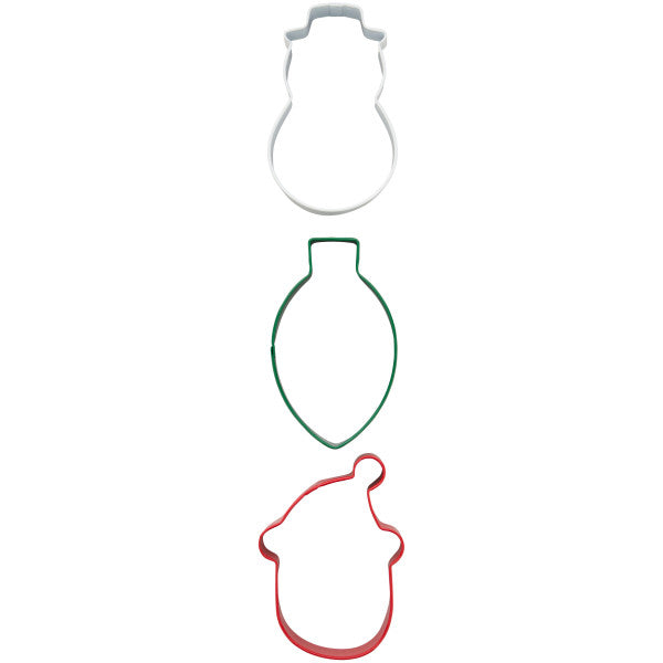 Wilton Metal Christmas Cookie Cutter Set, 3-Piece (Snowman, Lightbulb, Santa Claus)