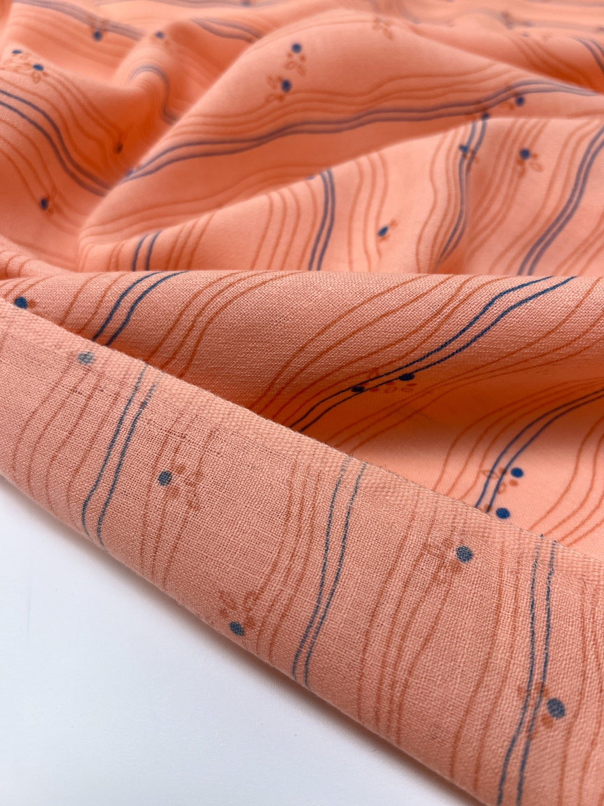 Virgin Wool Printed Orange Striped Fabric