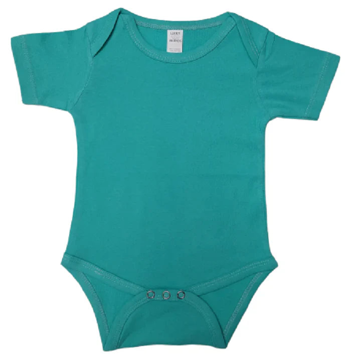 Lucky Friends 701 100 Percent Cotton Fabric - Turquoise, Short Sleeve Baby Onesie, Snap Buttons (1 Piece)