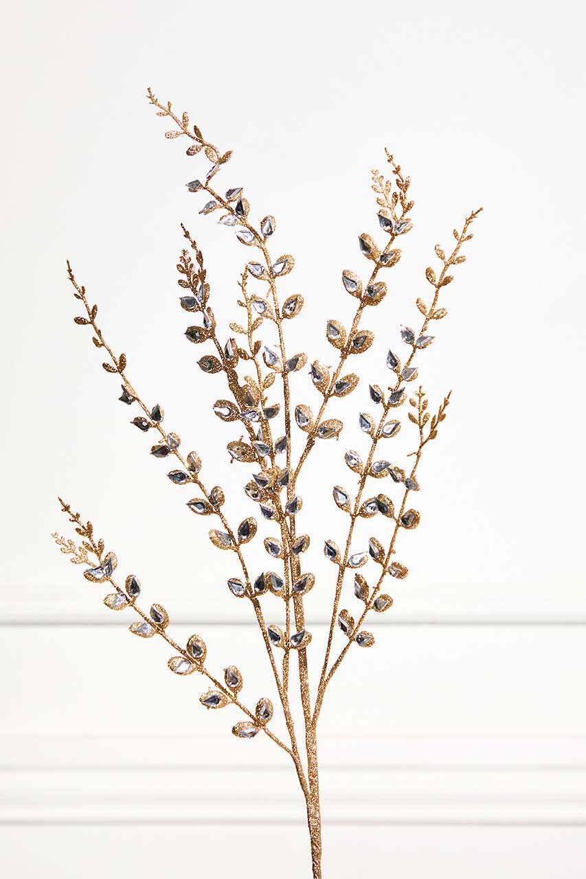 33" Jeweled Champagne Leaf Spray