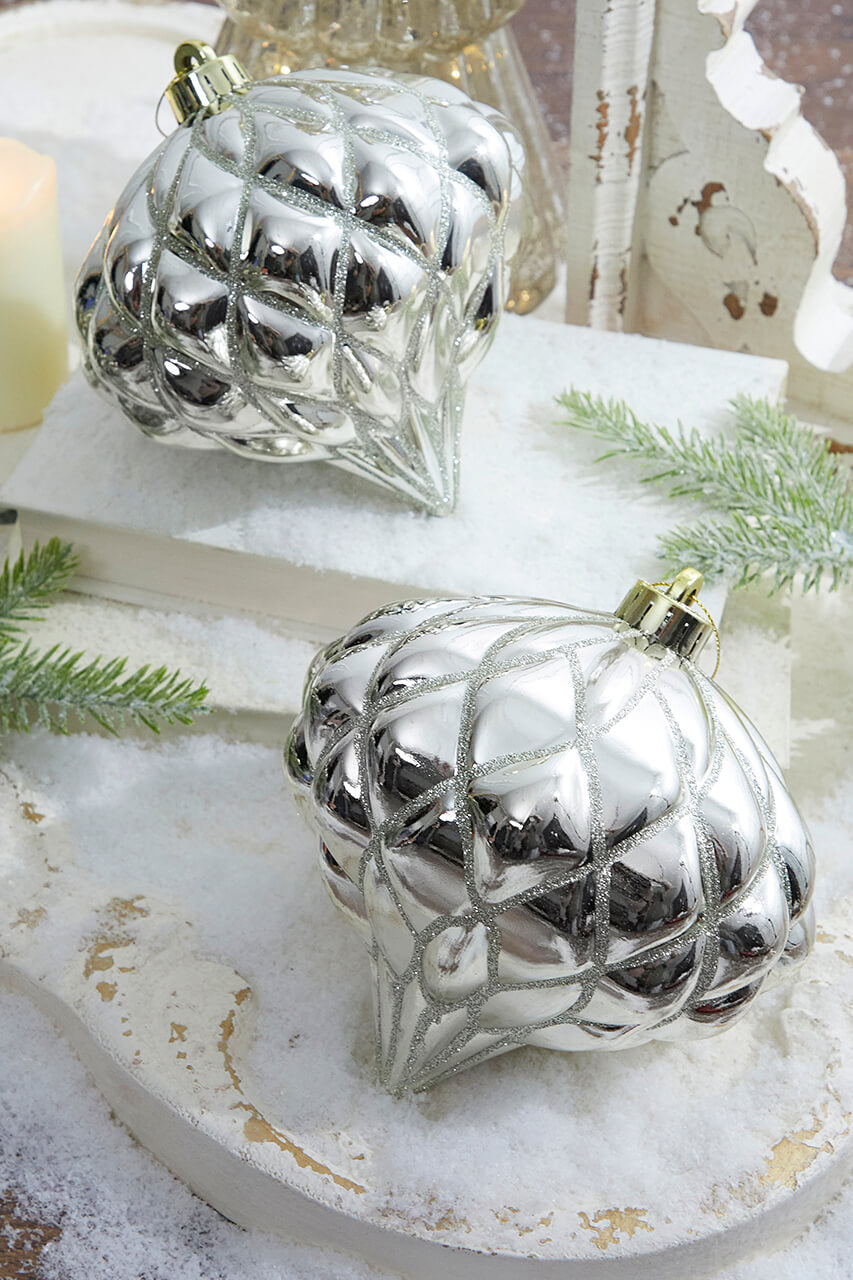 6” Shiny Diamond, Champagne Onion Finial Ornament - Box of 2