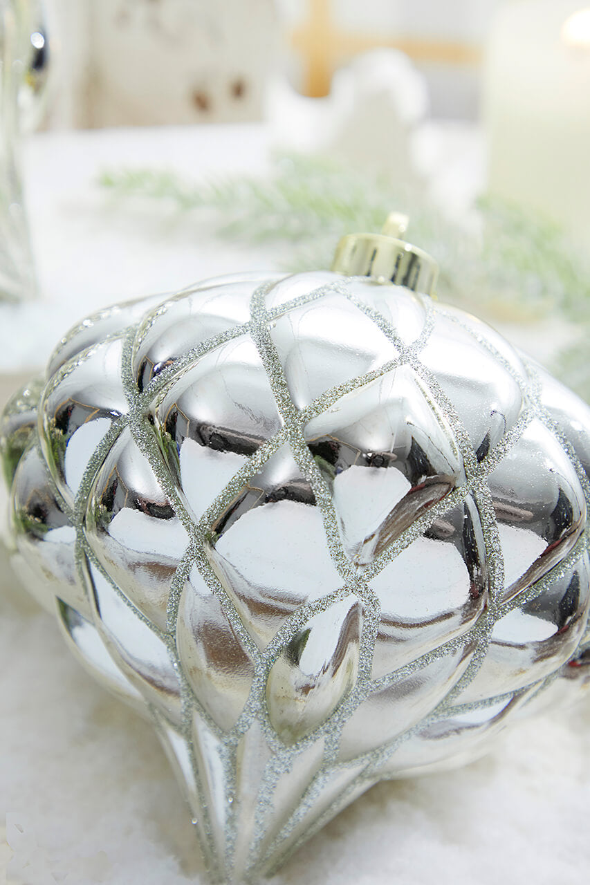 6” Shiny Diamond, Champagne Onion Finial Ornament - Box of 2