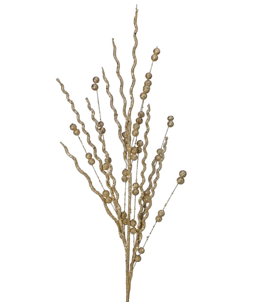 37” Champagne Glitter Sequin Curly Willow Ball Christmas Spray