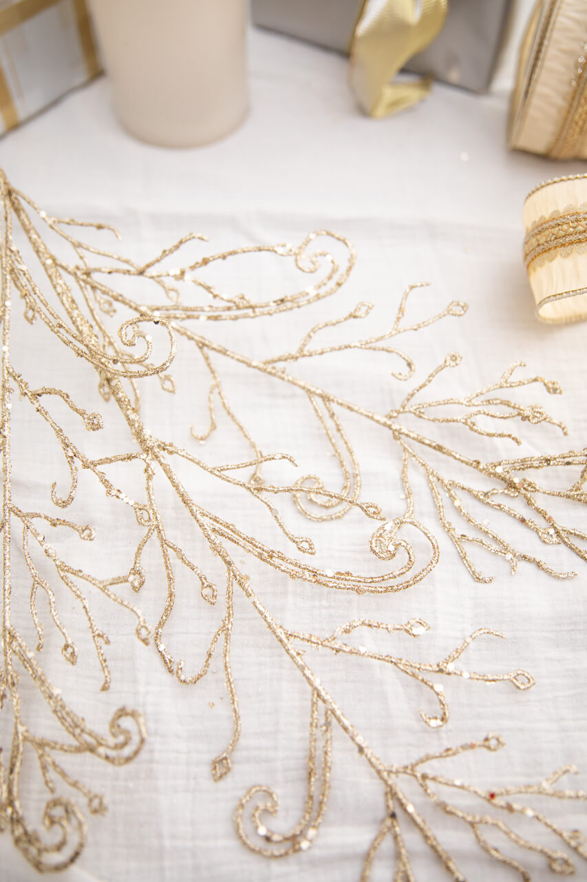 34" Champagne Glitter Lace Leaf Spray