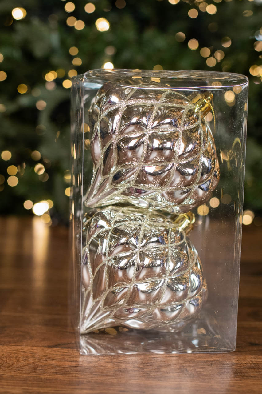 6” Shiny Diamond, Champagne Onion Finial Ornament - Box of 2