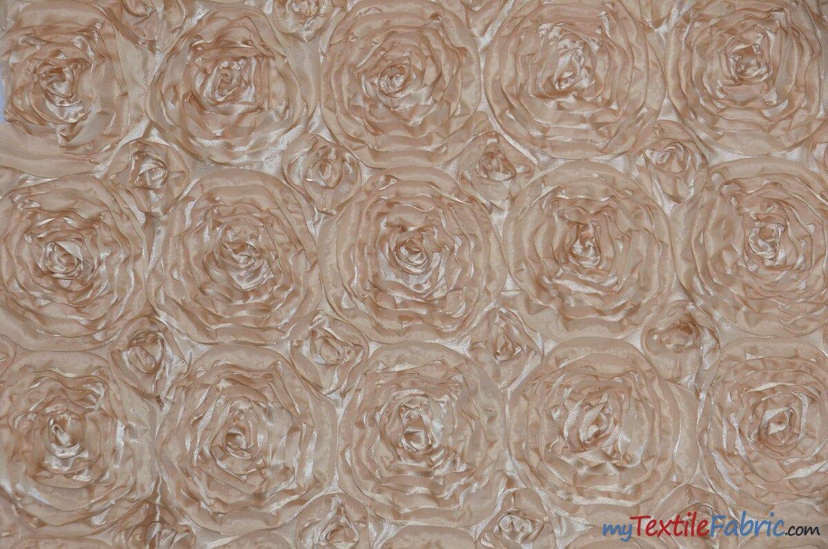 Rosette Satin Polyester Fabric - 3D Satin Floral Embroidery, 52/54" Width (Yards, Bolts, Sample Swatch)