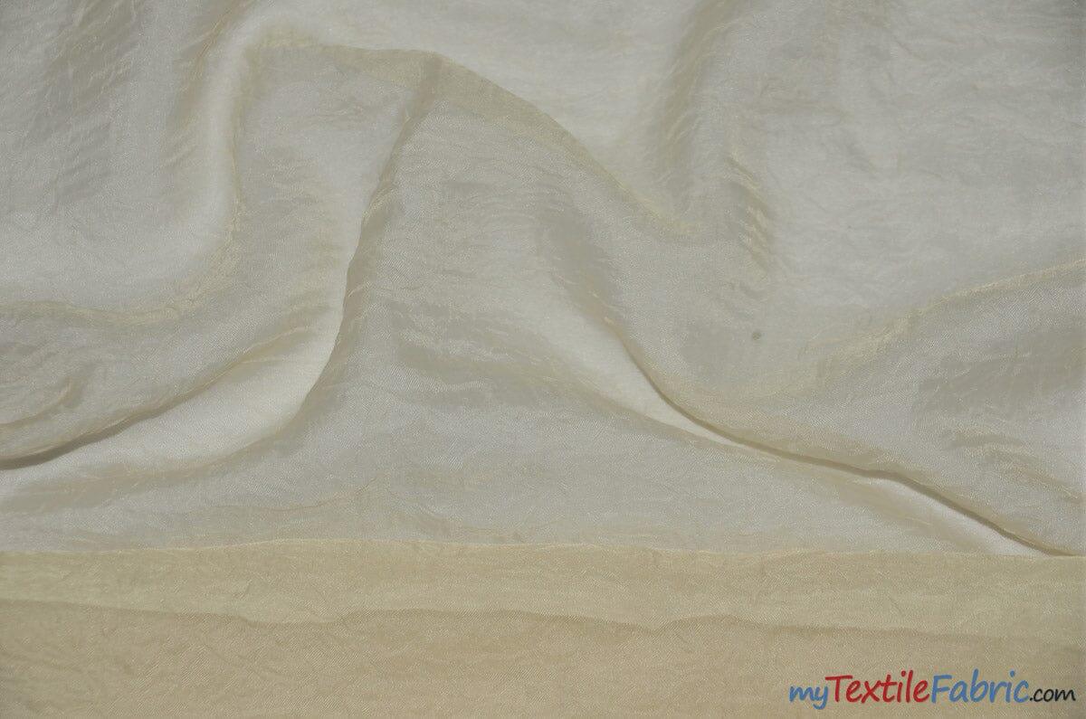 IFR Crush Sheer Voile Polyester Fabric - White, Ivory, Champagne, 108" Width (1 Yard)