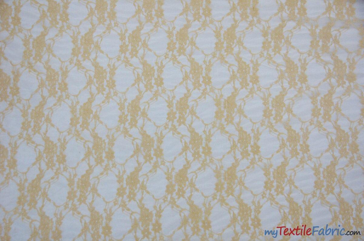 Giselle Floral Lace Polyester Spandex Fabric - Sheer Vintage Stretch Lace, 58/60" Width, Multiple Colors (1 Yard)