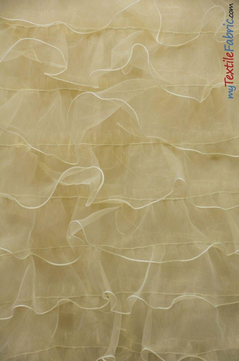Organza Ruffled Mesh Polyester Fabric - Layered Ruffle Mesh, 57" Wide, Multiple Colors (1 Yard)