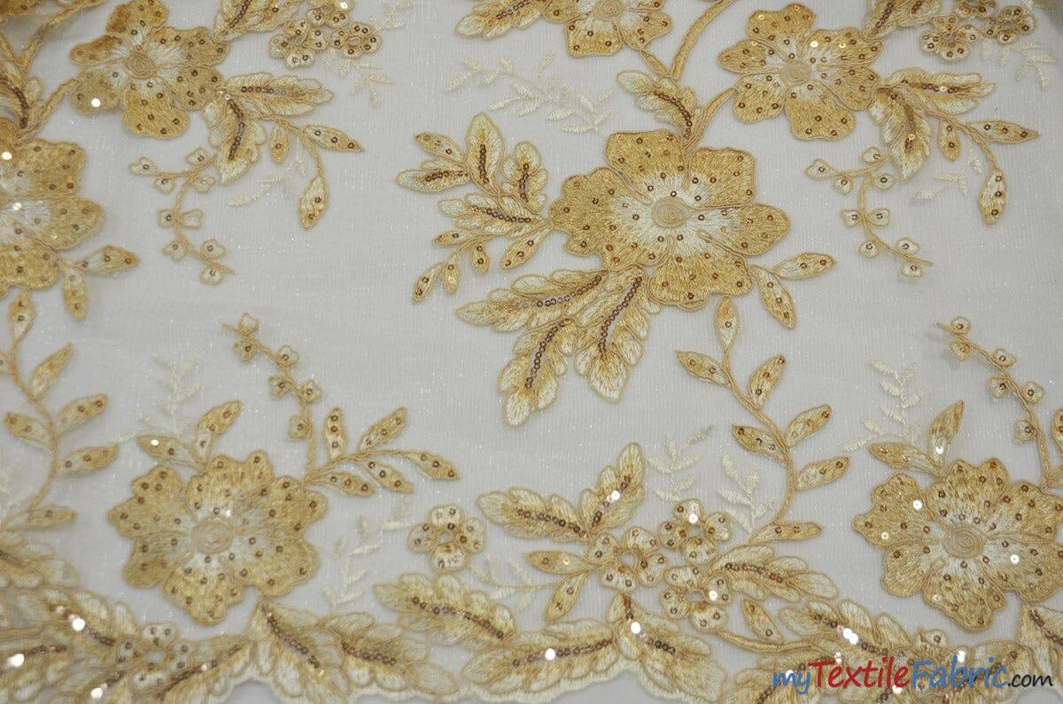 Edith Embroidery Fabric - Two Tone Floral Embroidery, Sheer Tulle, 52" Width, Multiple Colors (1 Yard)