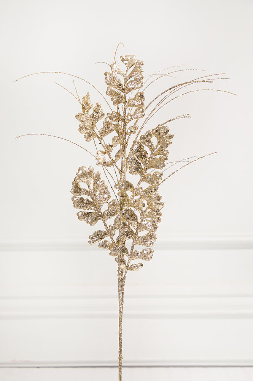 29" Glitter/Sequin Forest Fern Spray - Champagne