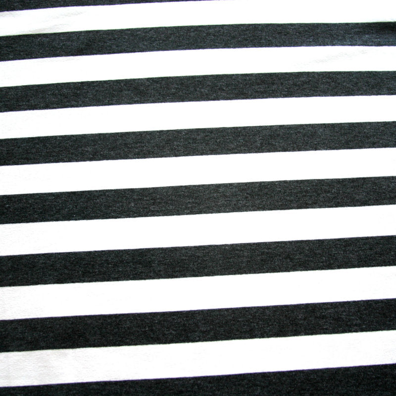 Rayon Lycra Jersey Knit Heathered Charcoal and Ivory Stripes 28" Remnant