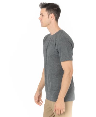 Lucky & Blessed Life 3142P Polyester Cotton Fabric - Charcoal Heather, Sublimation T-Shirt, 4.2 Oz, Side Seam, Ribbed Neck (1 Piece)