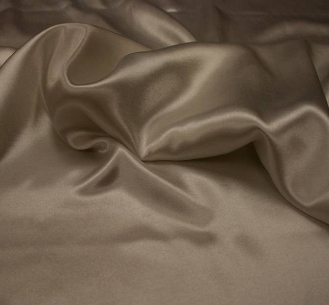 Charmeuse Taupe Polyester Fabric - Taupe, Satin Sheen, 58/60" Width (1 Yard)