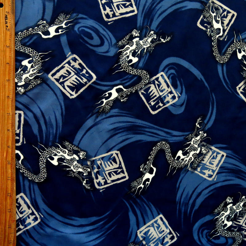 Microfiber Boardshort Fabric Chinese Dragons Navy