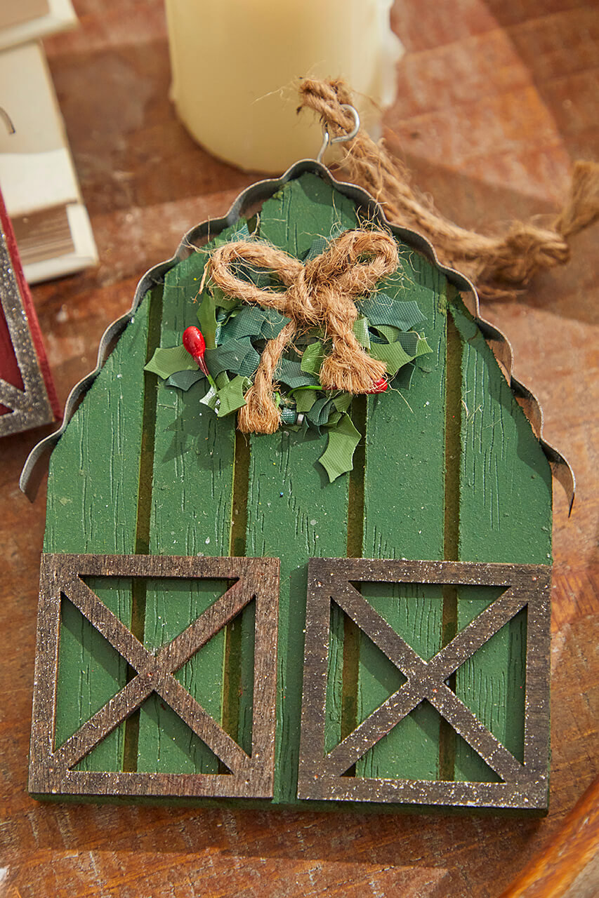 6" Wood & Metal Holiday Barn Ornaments