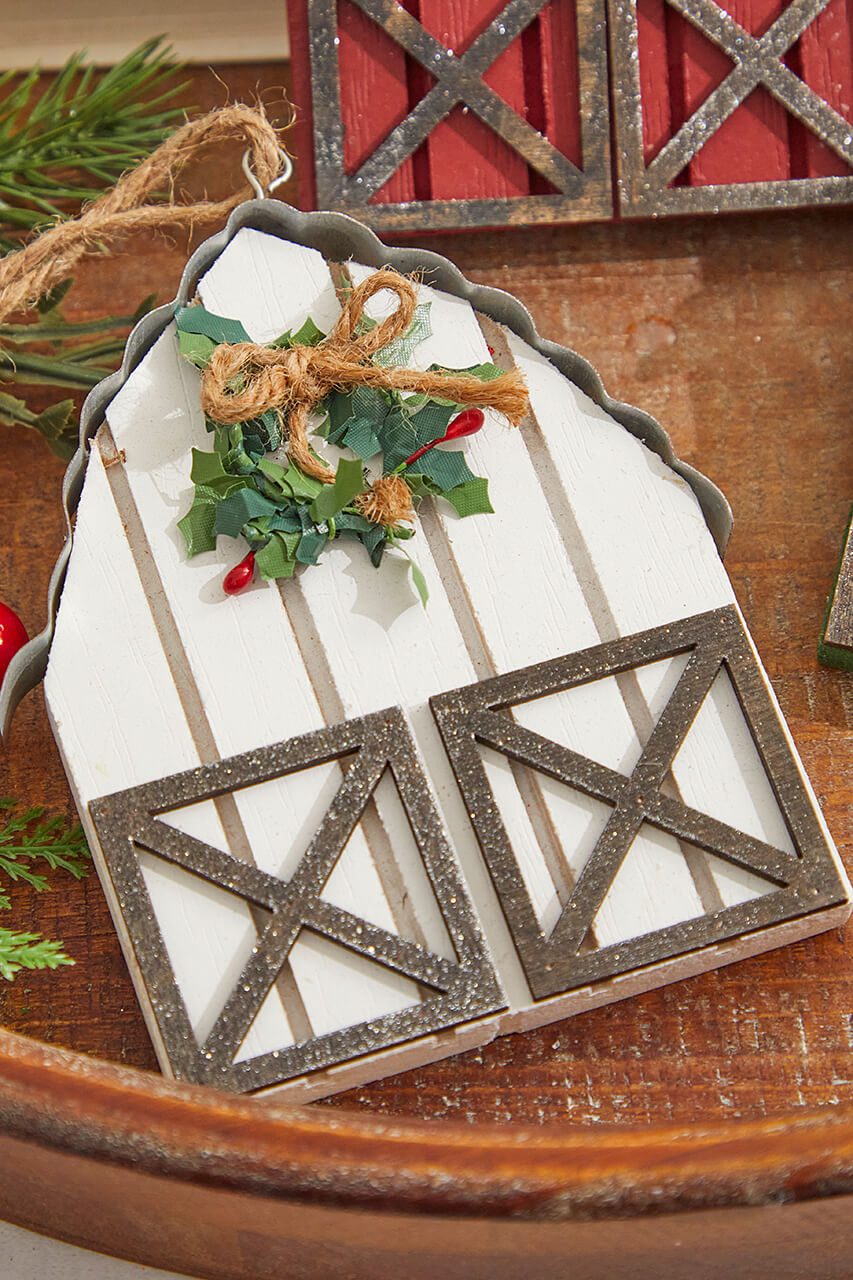 6" Wood & Metal Holiday Barn Ornaments