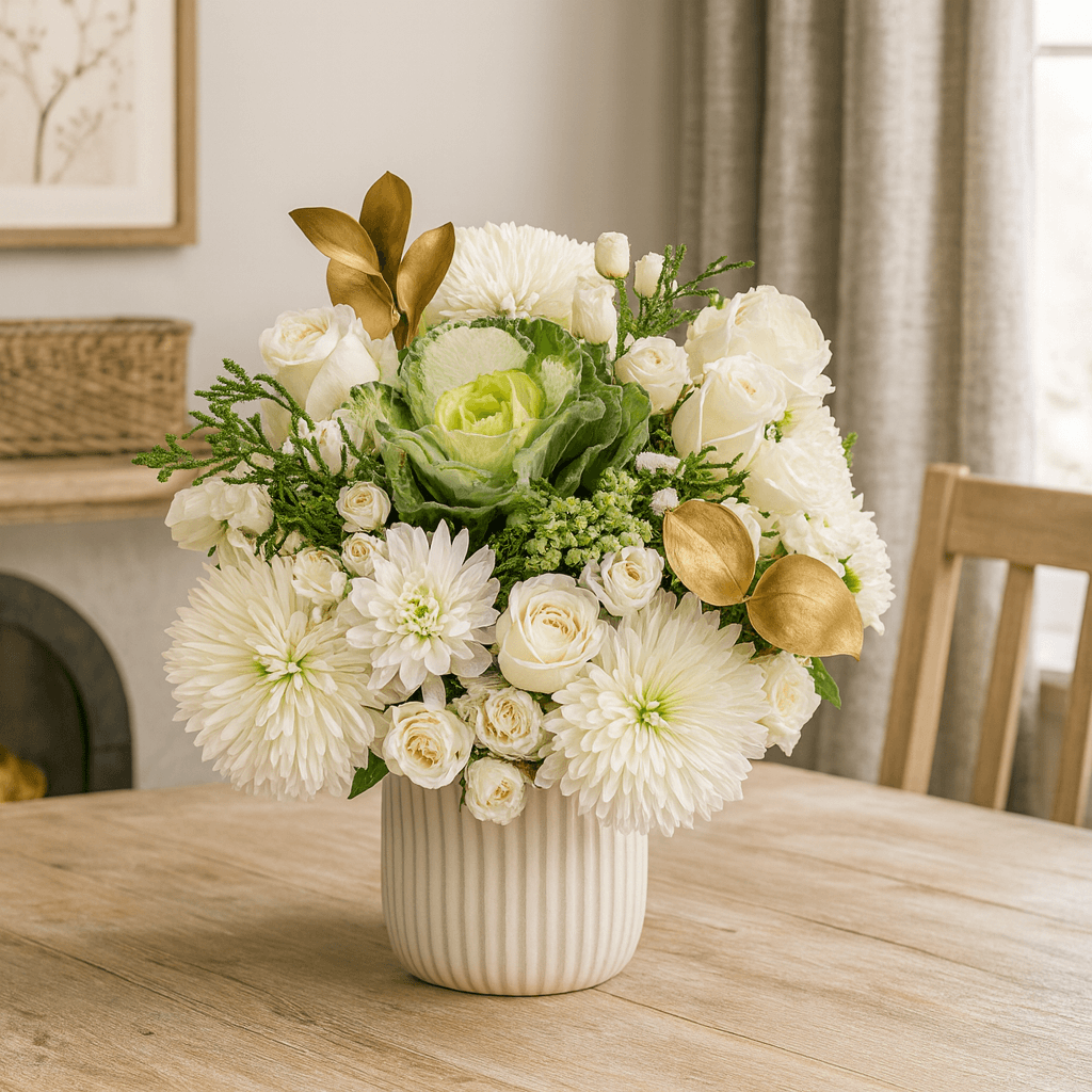 Golden Christmas Bouquets Elegant White Gold Holiday Flower Arrangement Festive Winter Centerpiece