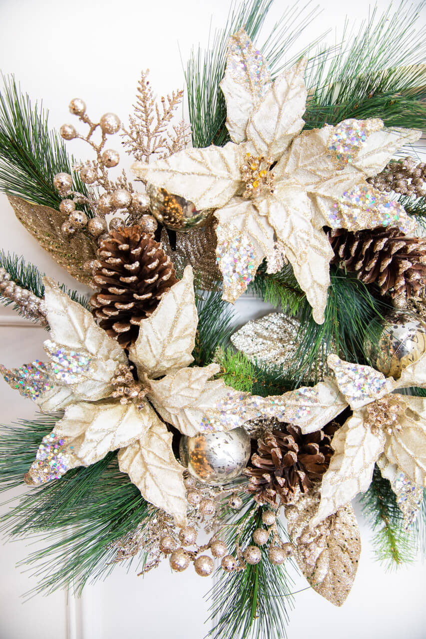 Artificial Poinsettia Pine Wreath 18" Holiday Home Door Decor Accent