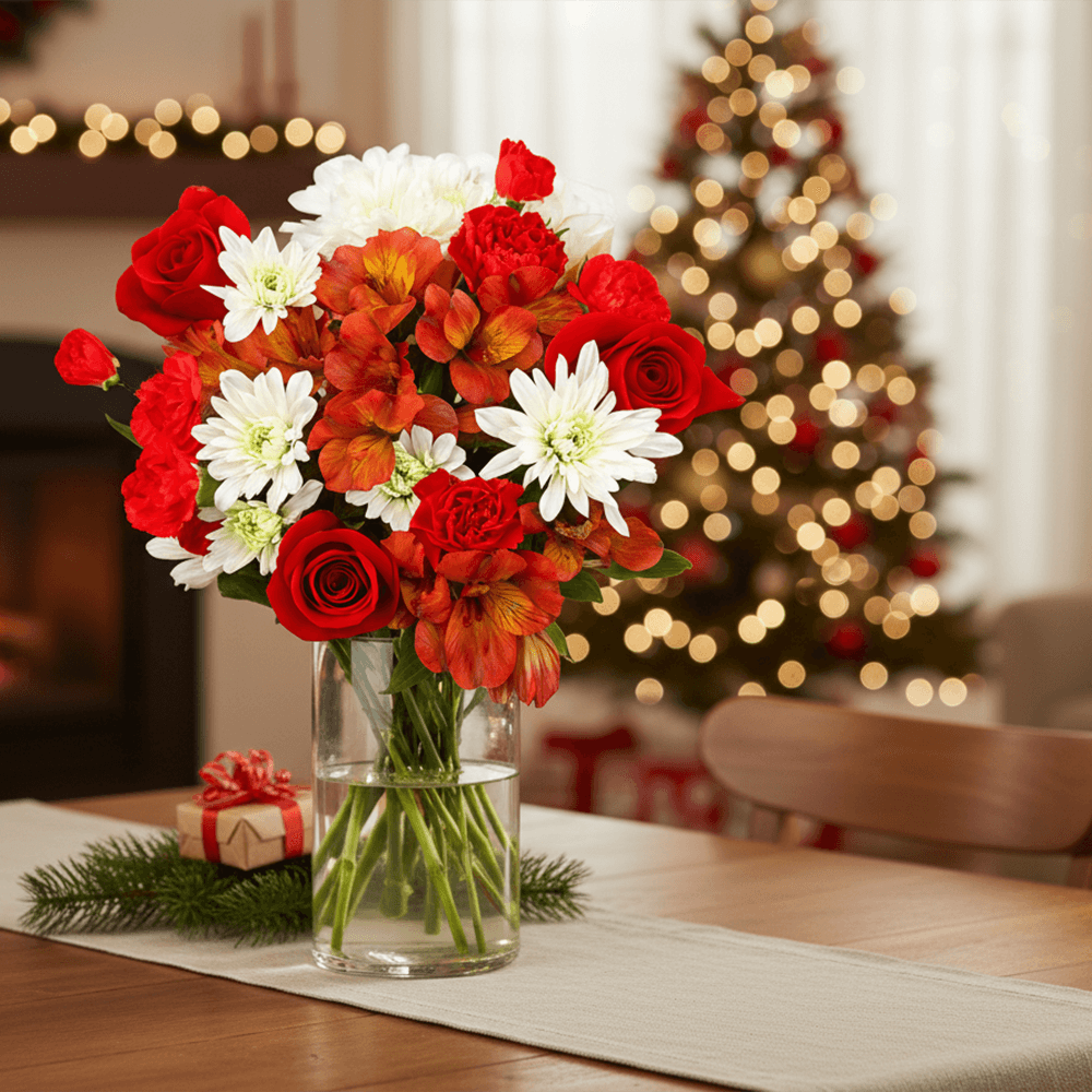 Happy Holidays Flower Bouquets Fresh Seasonal Arrangement Set