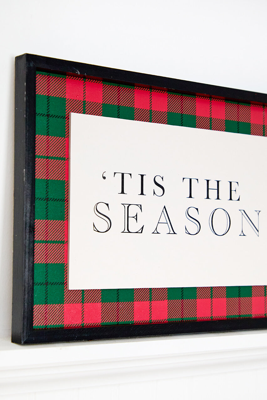 15.5" Framed Plaid Tis the Season Christmas Wall Art
