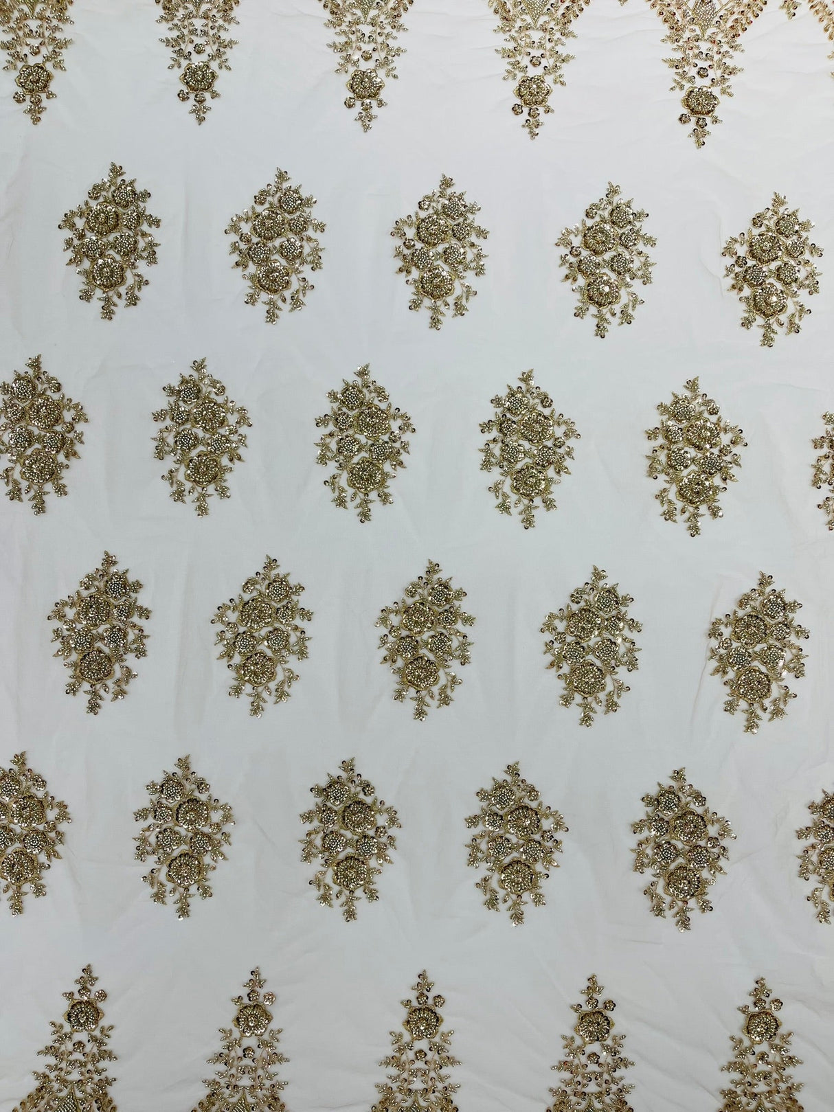Classic Beaded Damask Lace Fabric - Beaded Damask Pattern, 54" Width (1 Yard)