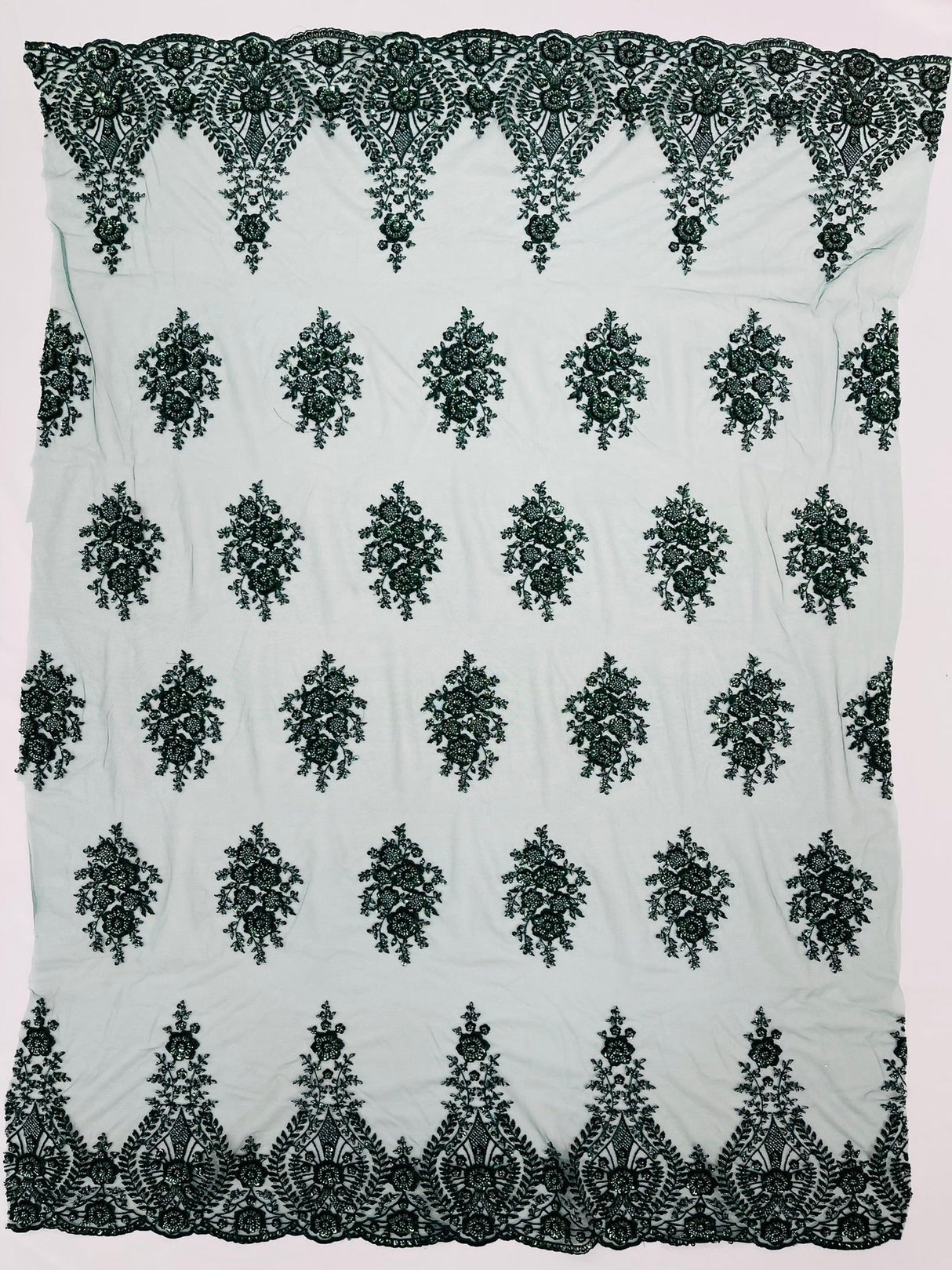 Classic Beaded Damask Lace Fabric - Beaded Damask Pattern, 54" Width (1 Yard)