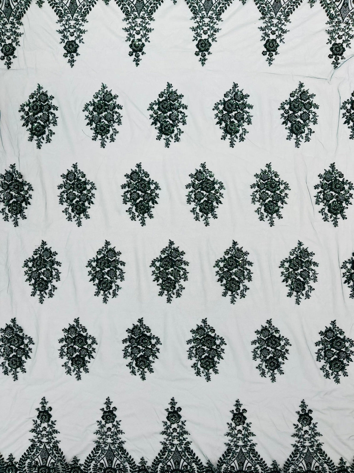 Classic Beaded Damask Lace Fabric - Beaded Damask Pattern, 54" Width (1 Yard)