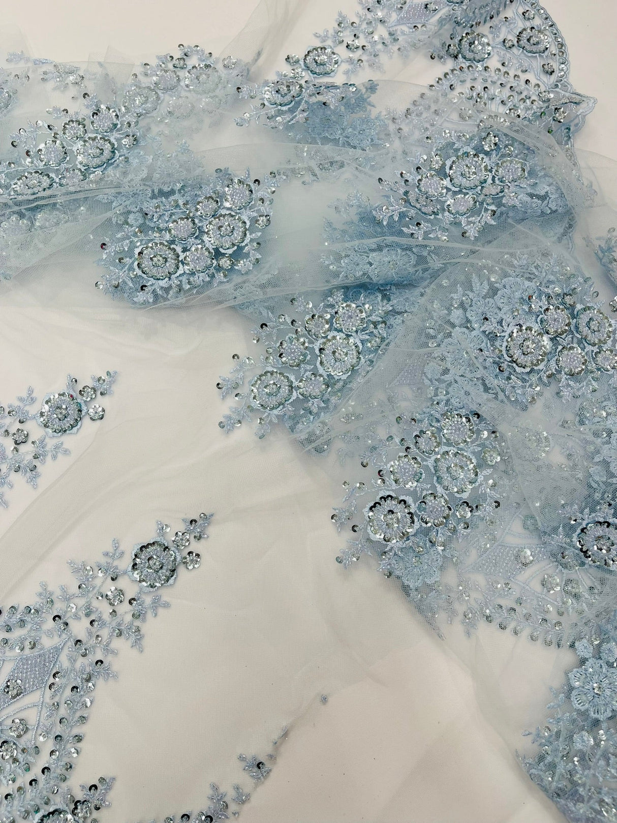 Classic Beaded Damask Lace Fabric - Beaded Damask Pattern, 54" Width (1 Yard)