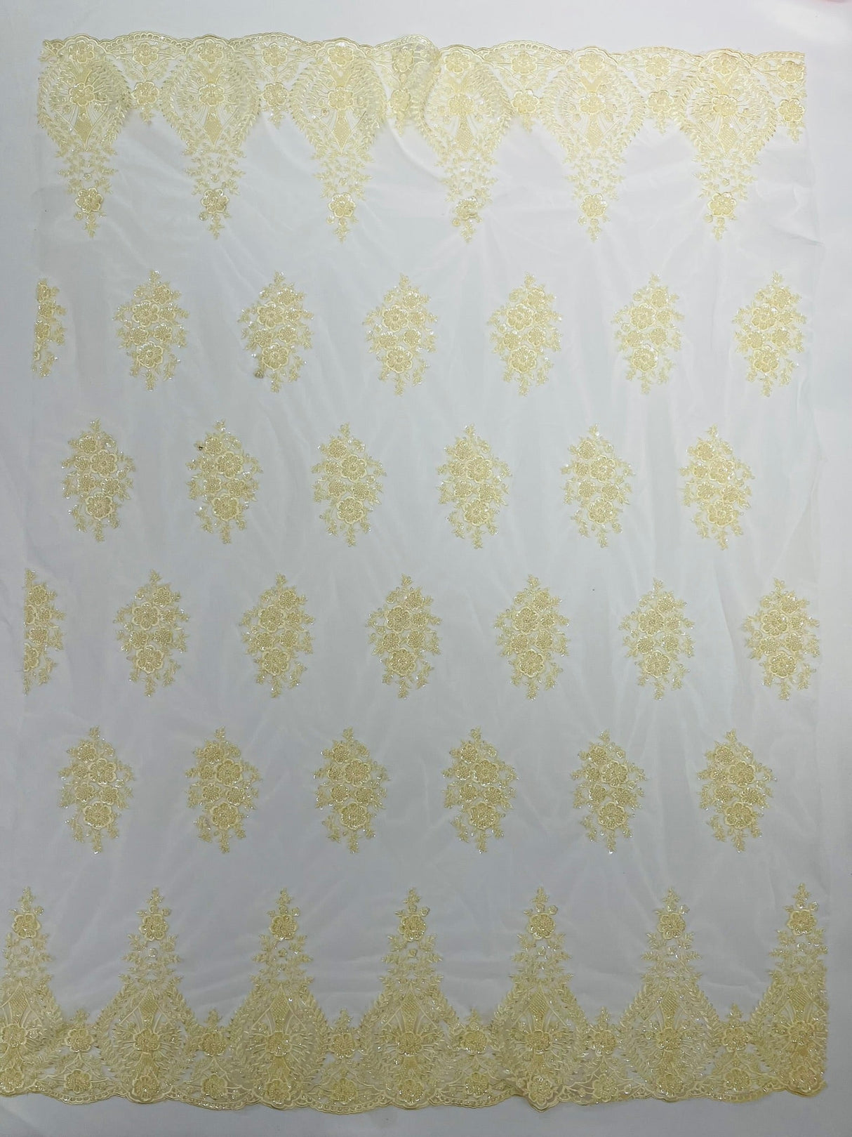 Classic Beaded Damask Lace Fabric - Beaded Damask Pattern, 54" Width (1 Yard)