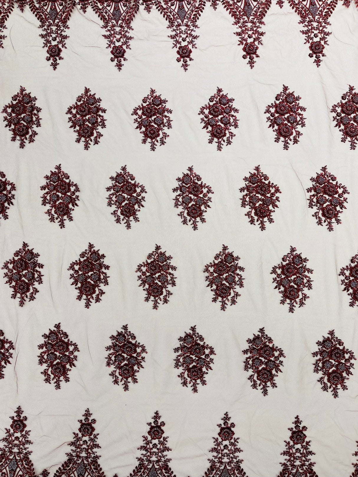 Classic Beaded Damask Lace Fabric - Beaded Damask Pattern, 54" Width (1 Yard)