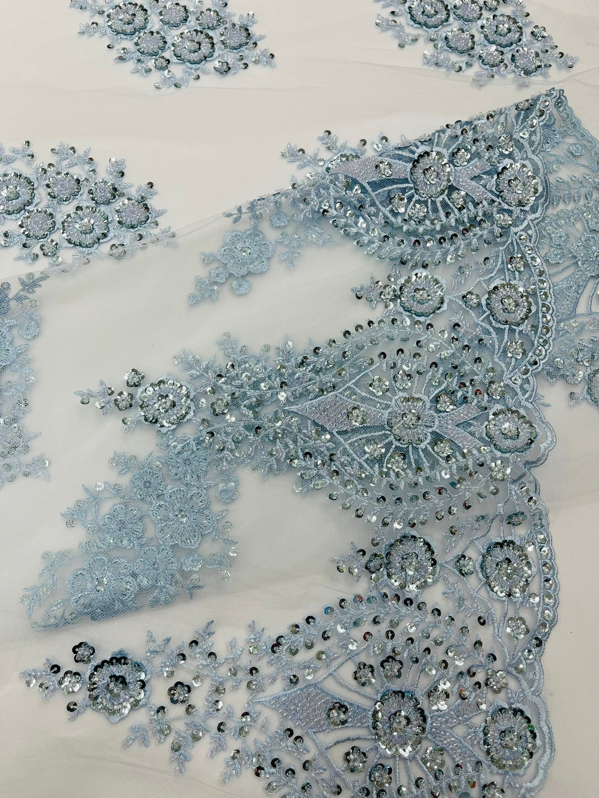 Classic Beaded Damask Lace Fabric - Beaded Damask Pattern, 54" Width (1 Yard)