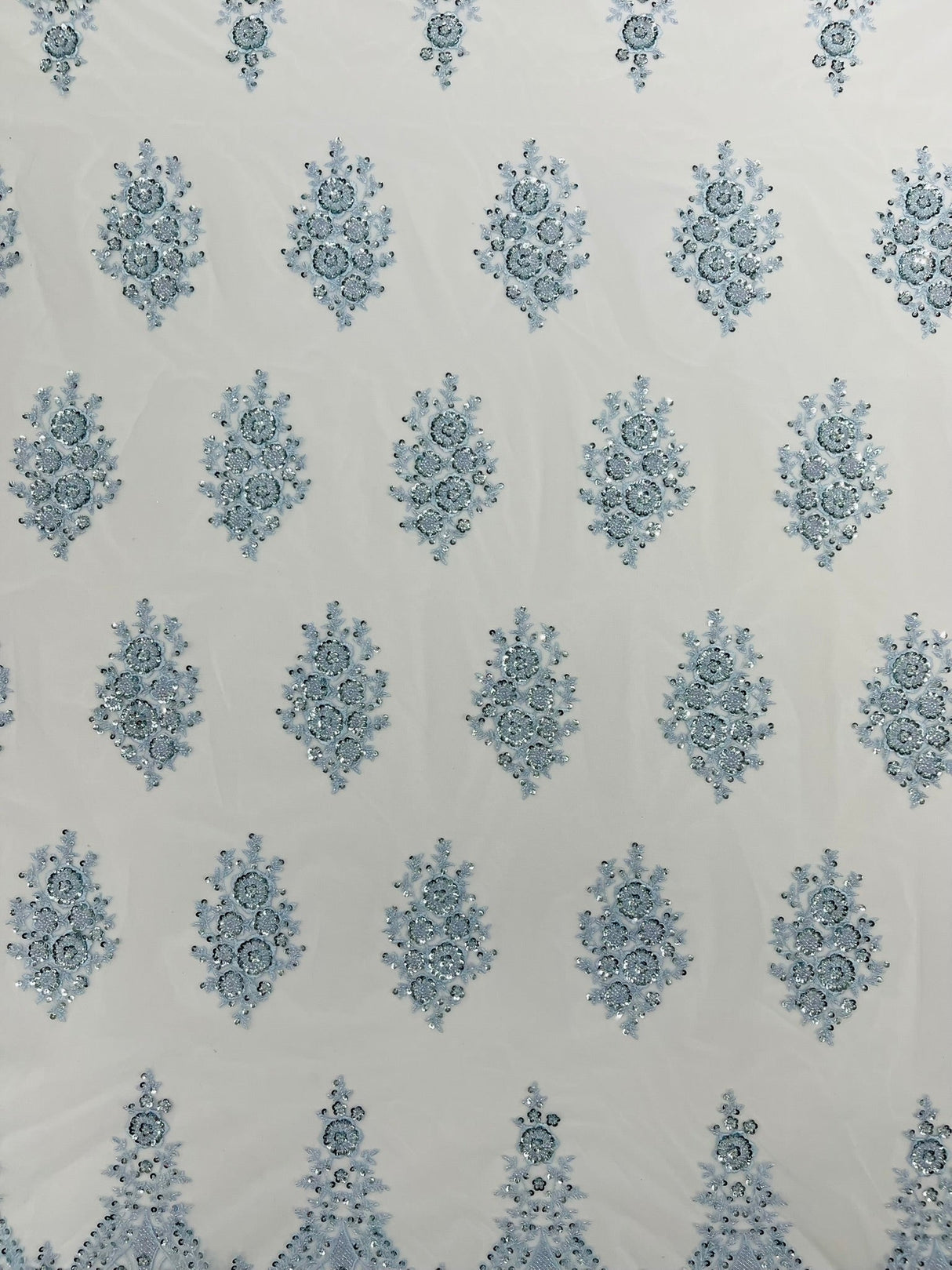 Classic Beaded Damask Lace Fabric - Beaded Damask Pattern, 54" Width (1 Yard)