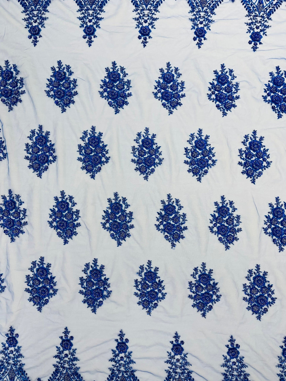 Classic Beaded Damask Lace Fabric - Beaded Damask Pattern, 54" Width (1 Yard)