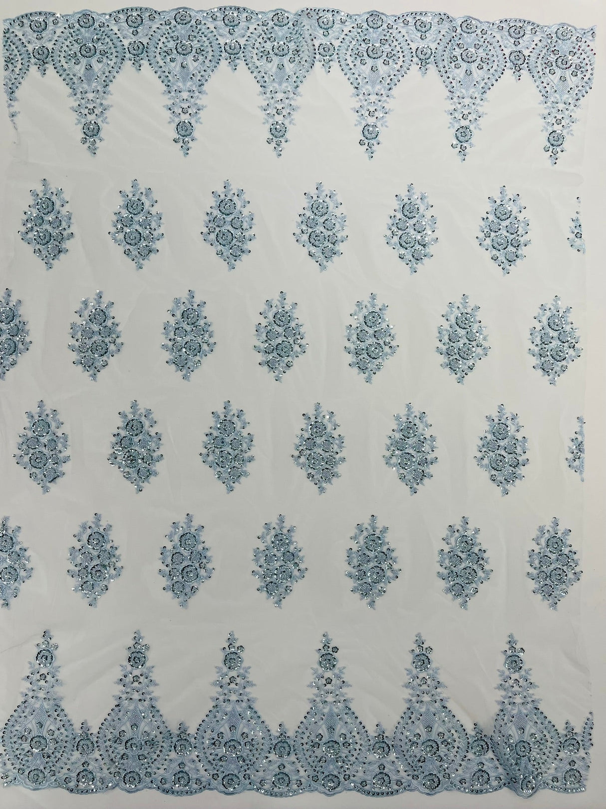 Classic Beaded Damask Lace Fabric - Beaded Damask Pattern, 54" Width (1 Yard)