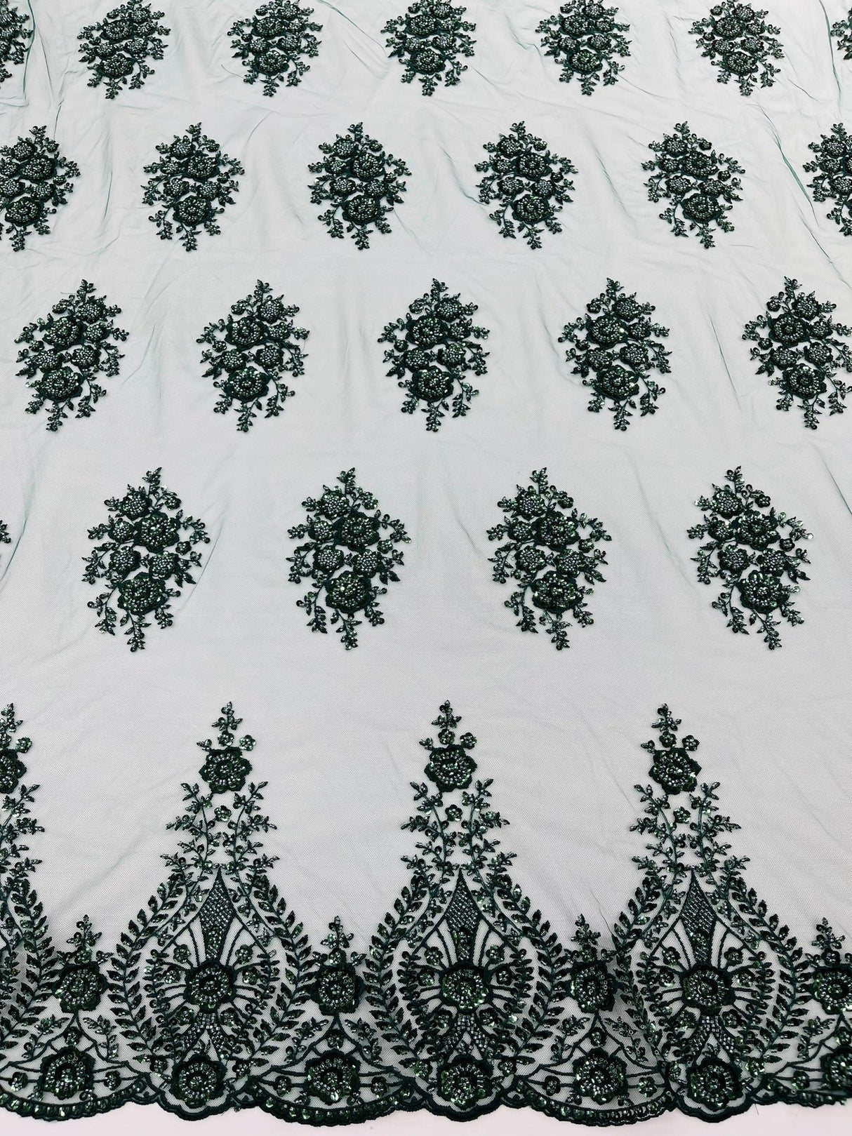 Classic Beaded Damask Lace Fabric - Beaded Damask Pattern, 54" Width (1 Yard)