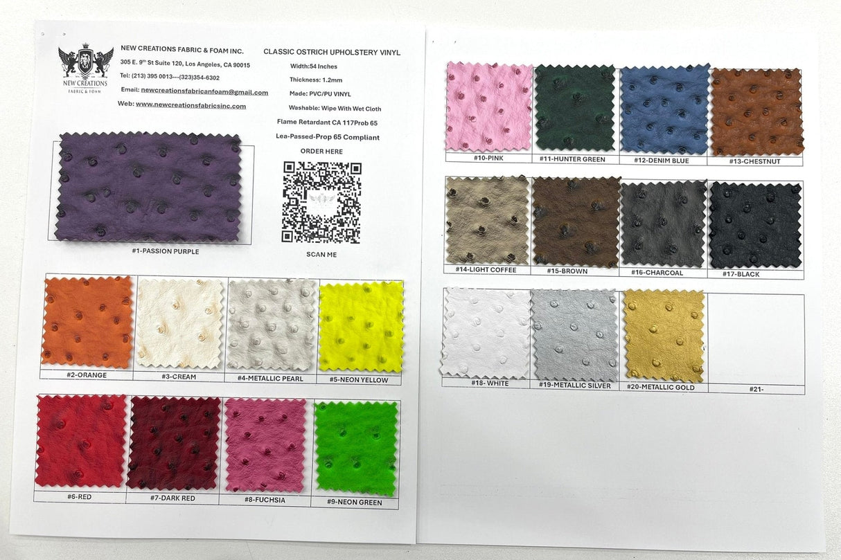 Classic Ostrich Upholstery Vinyl Fabric - Two-Tone Embossed Ostrich Pattern, 54" Width (1 Yard)