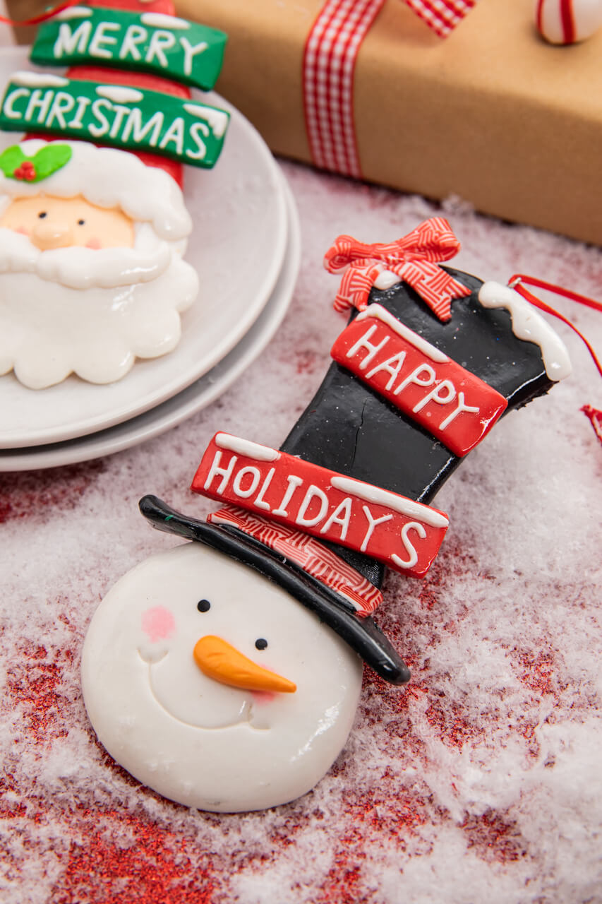 5.75” Clay Santa/Snowman Christmas Ornament