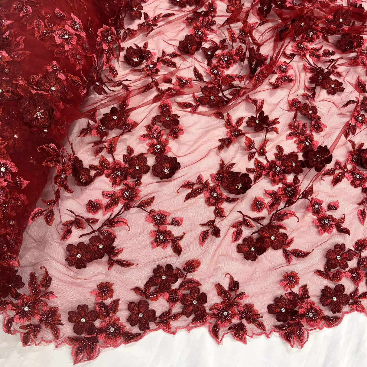 3D Beaded Floral Lace Fabric