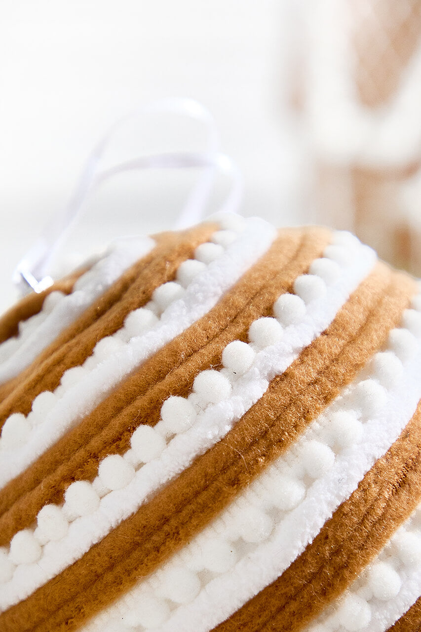 6" Brown and White Gingerbread Stripe Ball