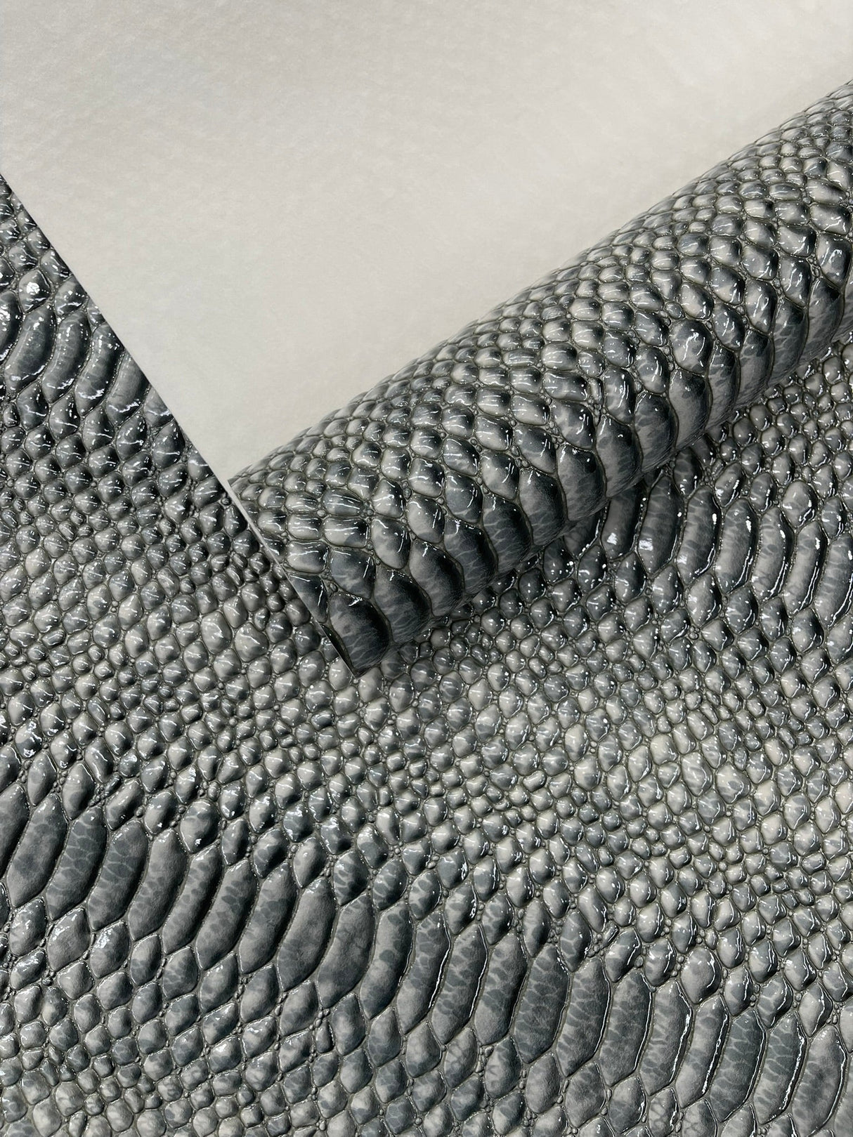 Cobra Snake Shiny Vinyl Fabric - 3D Embossed Snake Skin, 54" Width, 72% PVC 28% Polyester (1/2 Yard)